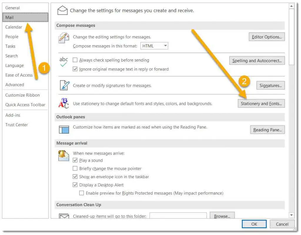 How To Change Default Font Size In Outlook Email Outlook Font Settings