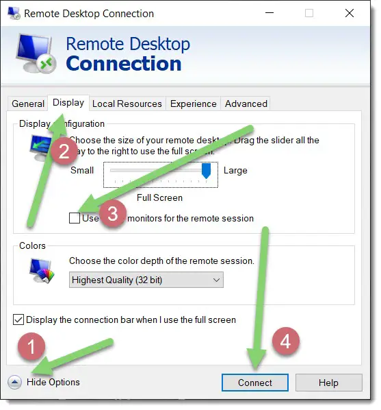 remote desktop connection multiple monitors