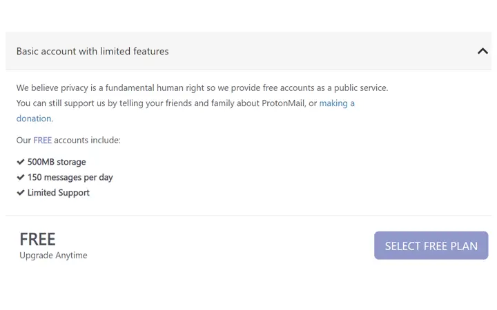 protonmail sign up page