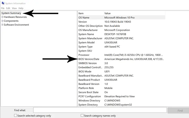 how to check bios in windows 10