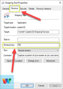 snipping tool shortcut windows 10