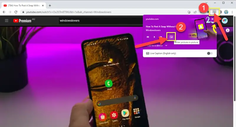 using-chrome-default-media-button-enable-youtube-picture-in-picture-mode